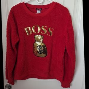 NWOT Warm and Fuzzy Red BOSS $$ Sweater